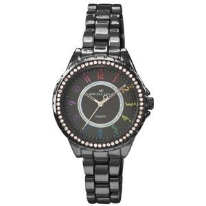 38mm Montres Carlo Women Fashion Black Ladies Stones Metal Luxury Dress Watch
